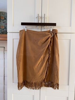 Ralph Lauren Suede Fringe Wrap Skirt